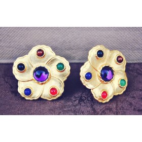 Multicolor Matte Gold Flower Big Stud Earrings
